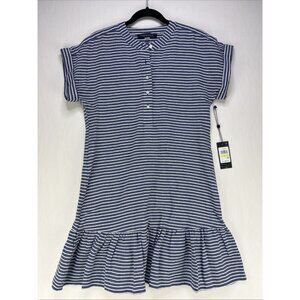 Tommy Hilfiger Womens Size 4 Blue White Striped Dress Ruffle Hem Cap Sleeve